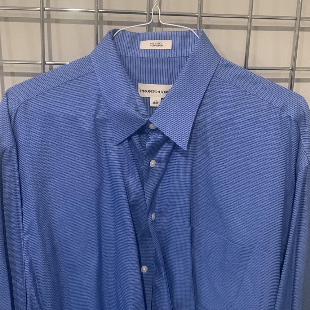 Mens Blue Button Down Dress Shirt. 17 1/2
